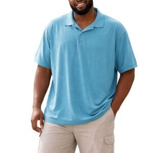 Mens Plus Size XXXL Polo Shirt Stretch Cotton Aqua Blue Casual Collared Top